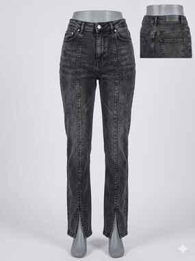 MYD Jeans High-Rise Split-Hem Straight Leg Jeans Washed Black Size 4